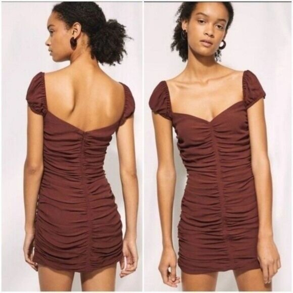 WILFRED Aritzia Veda Ruched Mini Dress Burgundy Brown Sz 6 - Picture 13 of 13